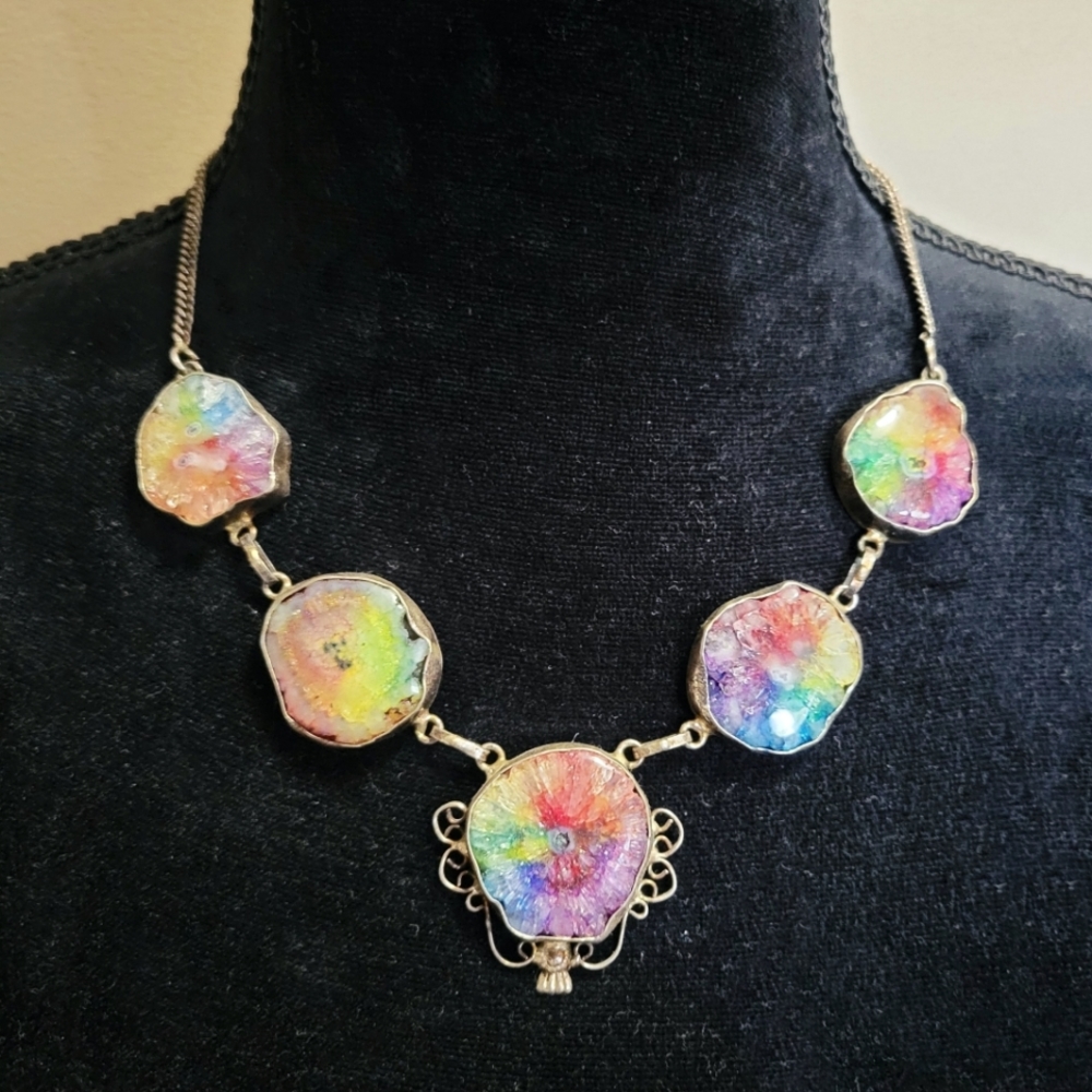 925 Sterling Silver Rainbow Solar Quartz necklace